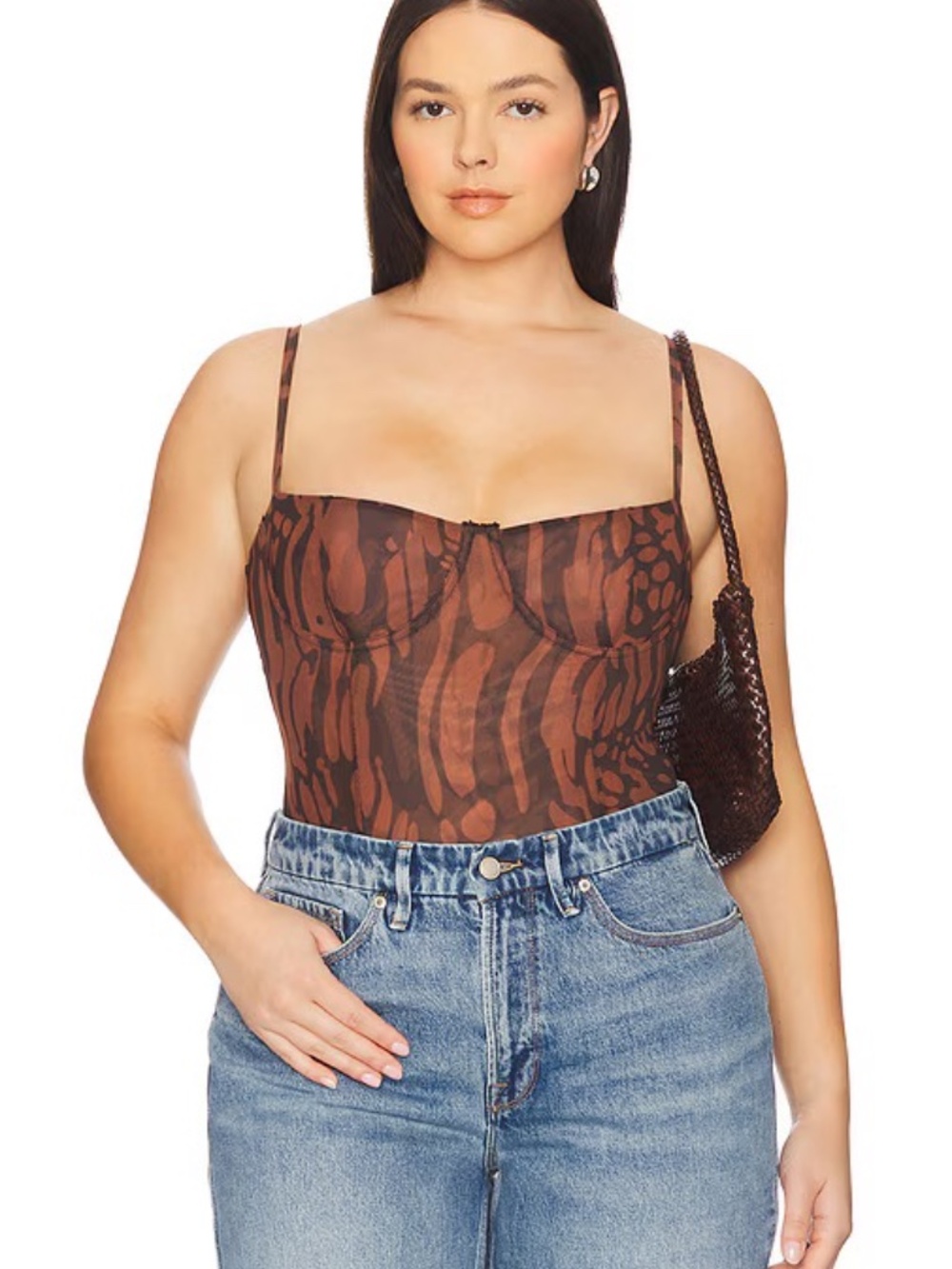 Good American Java Warped Leopard Mesh Bodysuit (M)